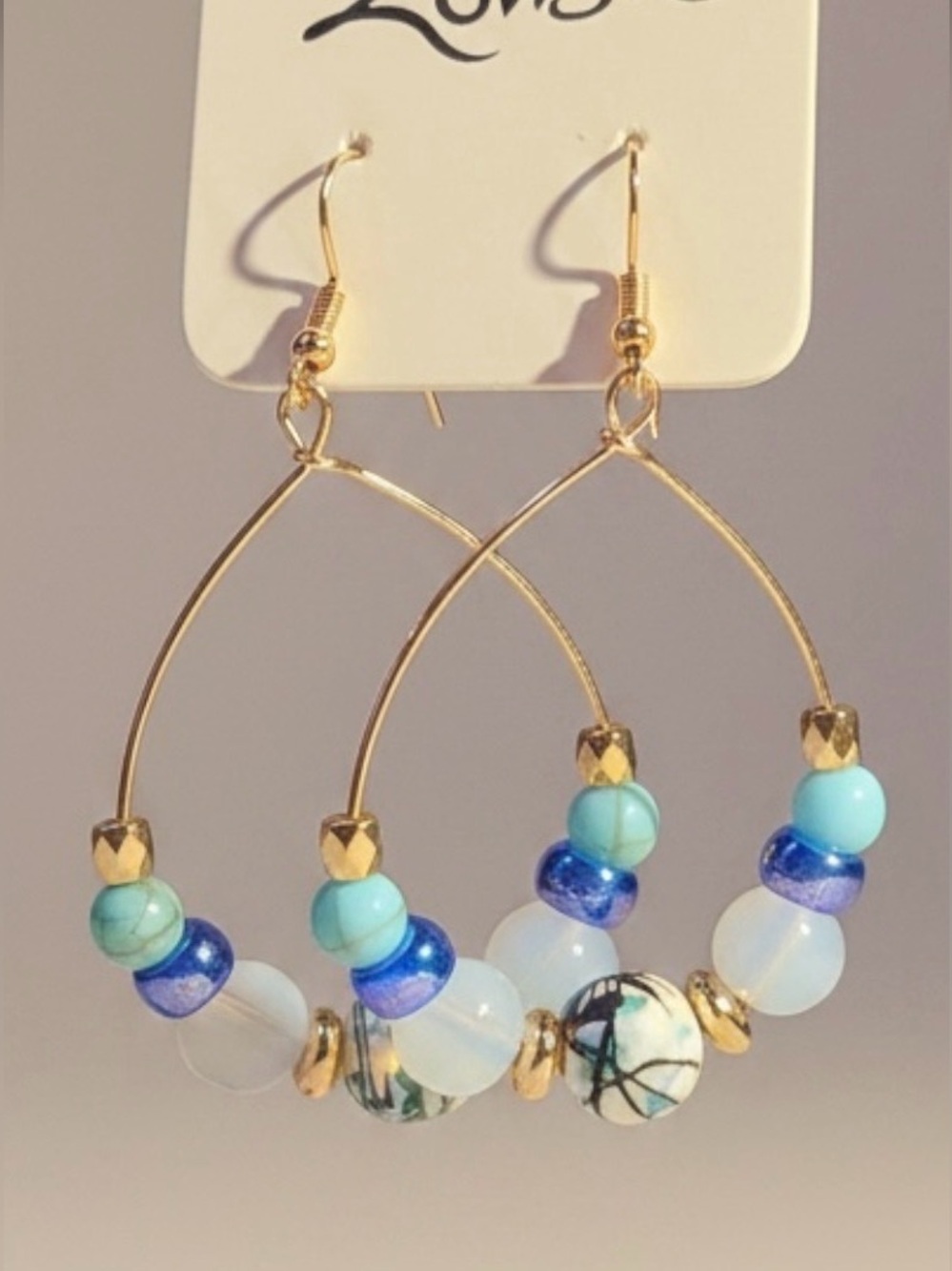 Beaded Blue Ocean Oval Earrings NWT